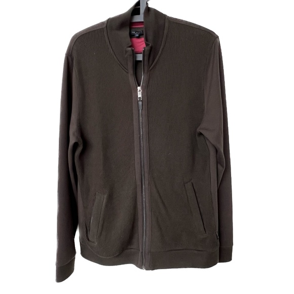 Ted Baker London Sweater Brown Full Zip Cardigan Jacket Men’s Size 5 Contrast Sl - Picture 1 of 9